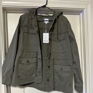Women’s light weight army green jacket with hood - brand new